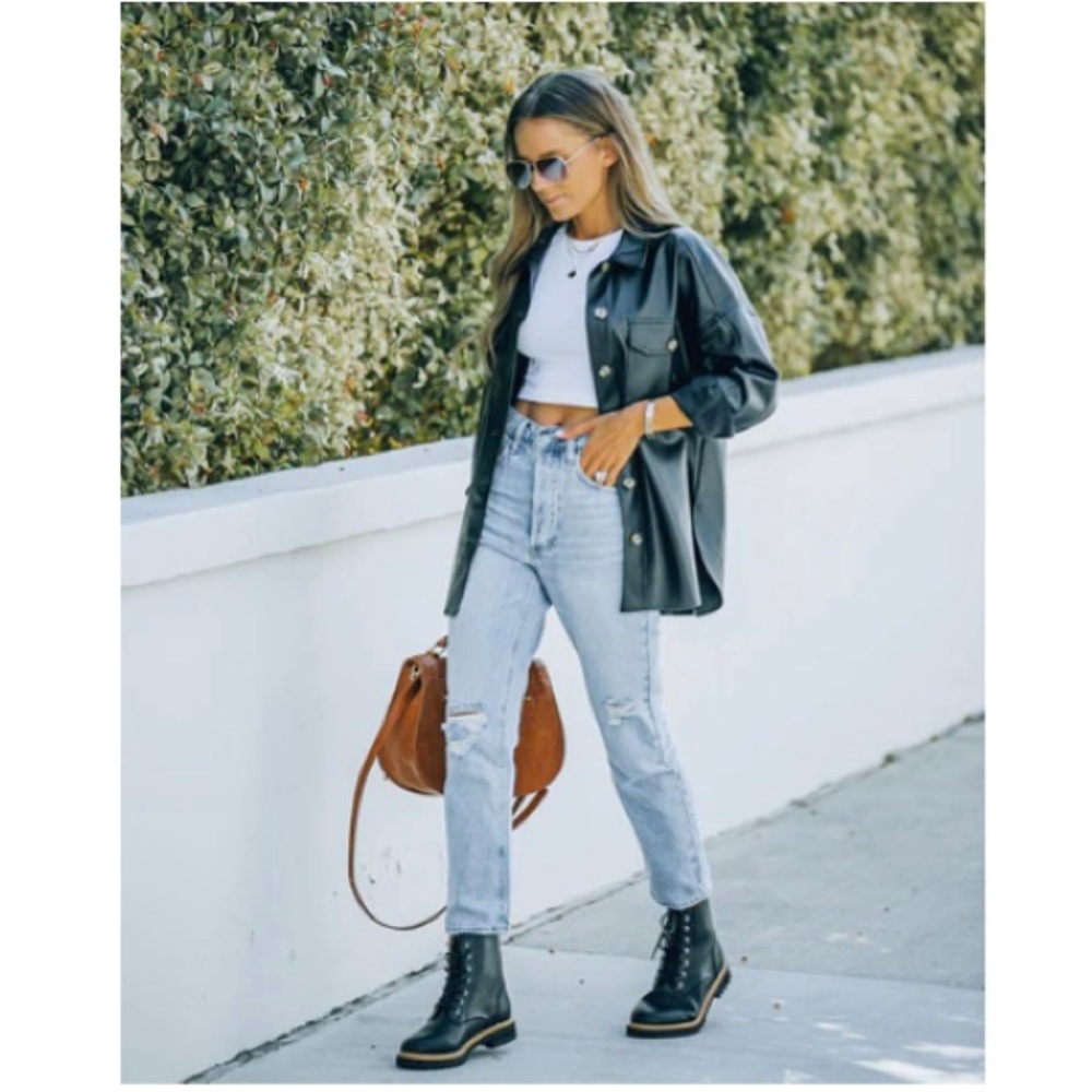 VICI black faux leather shacket